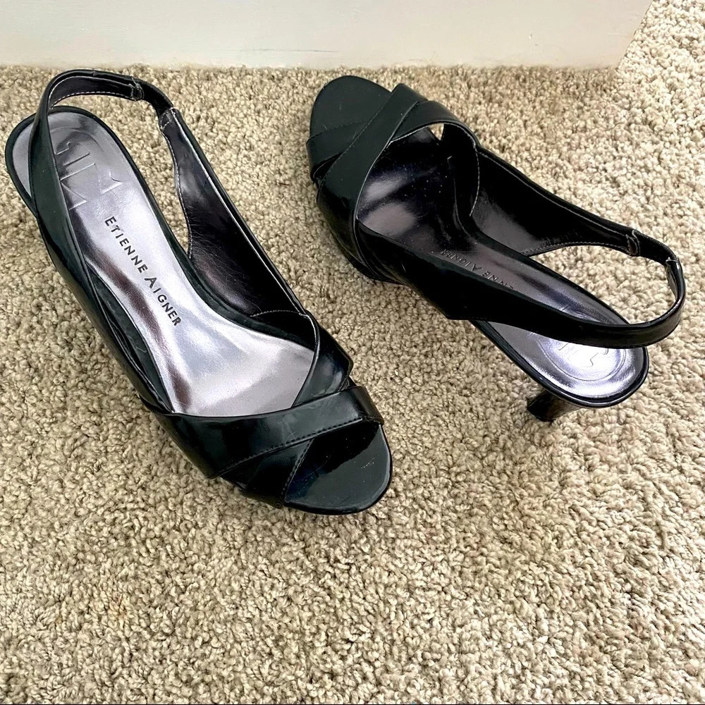 Etienne Aigner Vintage Black Strap Heels